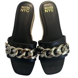 Madden NYC Wedge Silver Toned Chain Espadrille Slide Sandals Sz 9